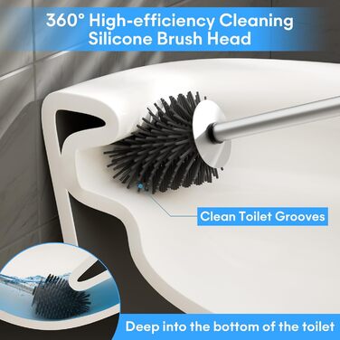 Щітка для унітазу з нержавіючої сталі 304, довговічна та надійна, сучасний дизайн, змінний насадок, для дому, офісу, готелю та апартаментів (Бурштун), насадка з силіконової щетини
