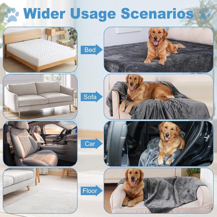 Водонепроникний плед для собак 100x120 см, миючий, з фланцевої тканини, для диванів та ліжок, з неслизьким покриттям, теплий, м'який, захист від протікань, захист меблів для собак та котів (M 100x120 см)