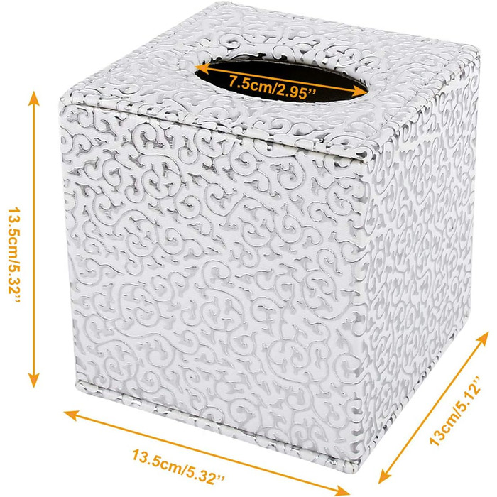 Disco Ball Tissue Box Cover, PU Leather, Cube-Shaped Tissue Holder, Square, Paper Holder, Napkin Dispenser for Home, Office, and Car (Silver Carving)