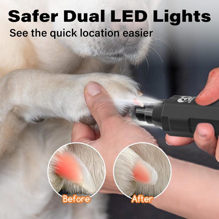 Електричний точило для собачих кігтів Casfuy 6-ступінчате - Безшумний, акумуляторний тример для собак великих, середніх та малих порід (сірий)