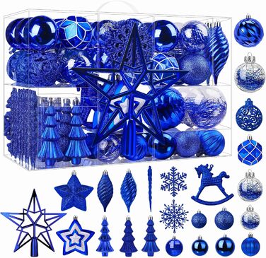 100 шт. прикраси для ялинки Shareconn: пластикові кулі, безпечні, з гачками, різні розміри та кольори (синій)