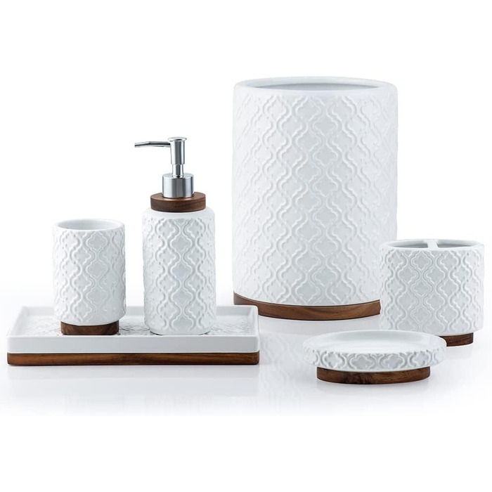 Набір аксесуарів для ванної кімнати керамічний 4 предмети в ретро стилі, дозатор для мила та тримач для зубних щіток, мармур