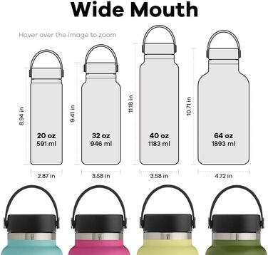 HYDRO FLASK - 1180ml (40oz) Water Bottle - Insulated Stainless Steel Water Bottle - Sports Bottle with Leak-Proof Flex Cap Lid & Strap - Dishwasher Safe Thermos - Wide Mouth Opening - (Fog, 1183 ml)