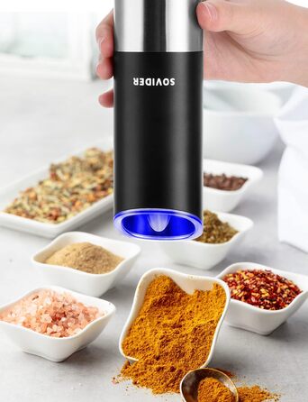 Електрична млинка для перцю та солі SOVIDER, USB-заряджання, регульований помел, LED-підсвітка, для ресторану та гриля