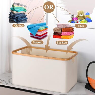 Efluky Foldable Laundry Basket 60L, Bamboo Fabric Foldable Storage Basket, Collapsible Storage Laundry Basket, Laundry Baskets for Bedroom Bathroom (Beige)