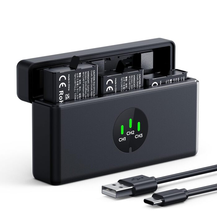 Набір акумуляторів K&F CONCEPT Osmo Action 5 Pro (3 шт.) з тризарядним пристроєм, 2100 mAh, сумісний з DJI Osmo Action 5 Pro, 360, 6, 4, 3