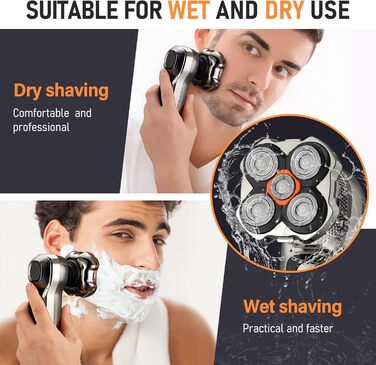 Електричний гоління для чоловіків Glatzen 6-в-1 з тримером для носа, для сухого та вологого гоління, USB-C, LED дисплей, IPX6