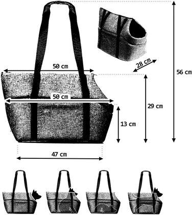 Сумка-переноска для собак та котів | Сумка на плече для тварин з гумкою та карабіном | до 15 кг | Матеріал: штучна замша (вельвет) | Розмір: L | Колір: Чорний (L, Рожева (штучна шкіра))