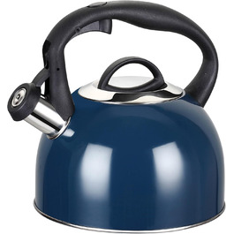 Чайник-свисток 2,5 л з нержавіючої сталі для індукції, газу, з емальованим покриттям (блакитний)