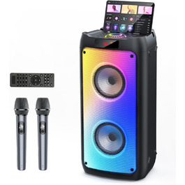 Караоке-машина JYX з 2 мікрофонами, портативна Bluetooth колонка з RGB-підсвіткою, караоке система для дому, вечірок, PA-система для дорослих, Party Box, підтримка TF/USB, AUX, FM, Rec, TWS, чорний