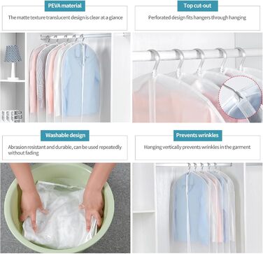 Набір мішечків для одягу Czwander, 12 шт. (60x100 + 60x120 см), моль-стійкі, з блискавкою, нейтральні/прозорі