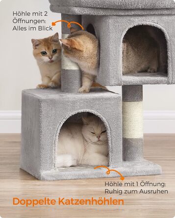Feandrea Cat Tree Small, 67 cm Cat Tree, Kitten House for Kittens up to 3 kg, Large Platform, Sisal Posts, Light Grey PCT611W01