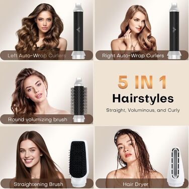 Airstyler 5 в 1: набір для укладки волосся з автоматичною завивкою, фен-щітка, 1000W, для об'єму, випрямлення та локонів