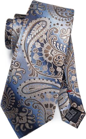 Комплект краватка, хустинка та запонки DiBanGu Paisley (блакитно-бежевий) - шовковий жакард для ділового стилю