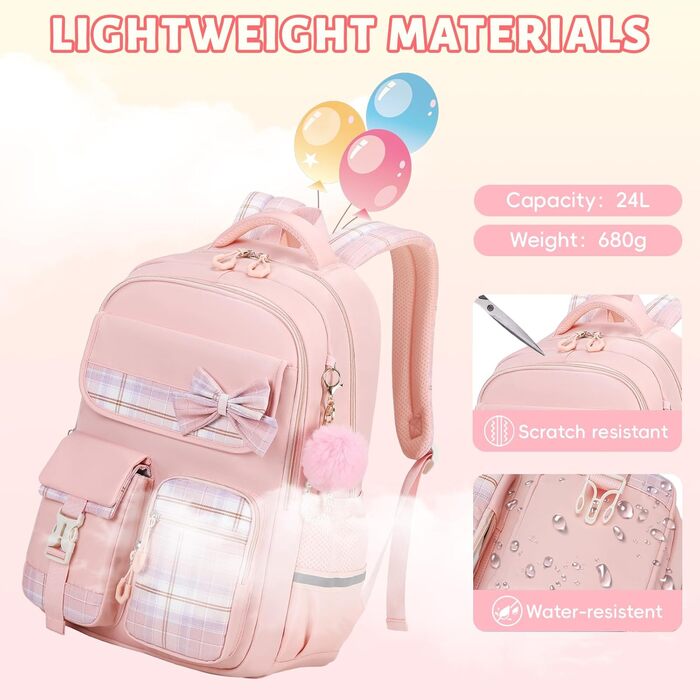 Шкільний рюкзак Tanou для дівчаток, водонепроникний, з візком, візерунок 'Клешні', 9-16 років (Рожевий)