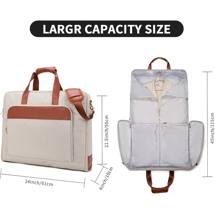 Portable Garment Bag, Men's Garment Bag for Business Travel, Large Leather Travel Bag with Shoe Compartment (Size L, Beige)