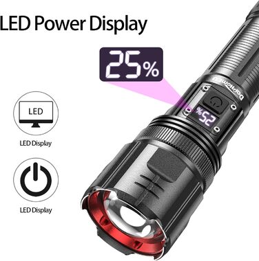 Ліхтарик Daphomeu LED акумуляторний, 500000 люмен, надяскравий, тактичний, зум, водонепроникний, 5 режимів, для кемпінгу, туризму та екстрених ситуацій