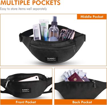 Поясна сумка SUNNEY для жінок та чоловіків, водонепроникна, з декількома кишенями, регульованим ременем. Підходить для спорту, подорожей, бігу, піших прогулянок та велоспорту