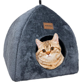 Кішка-будиночок для дому: затишне ліжко-печера для котів з м'яким знімним подушкою, 40x40x35 см, темно-синій