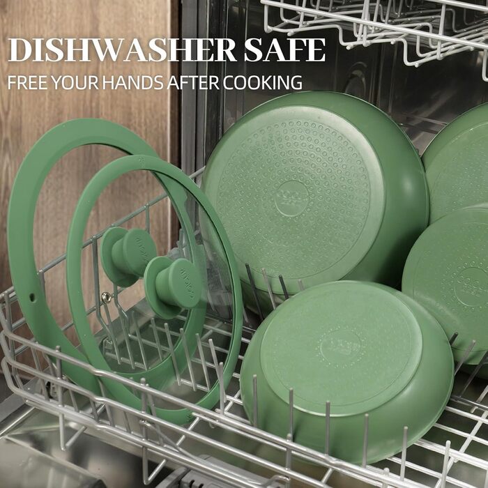 Набір посуду керамічний 23 предмети з антипригарним покриттям та знімними ручками, чорний. Підходить для всіх типів плит, включаючи індукційні. Сковороди 20/26 см, каструля 18 см, сотейник 24 см. Можна використовувати в духовці.