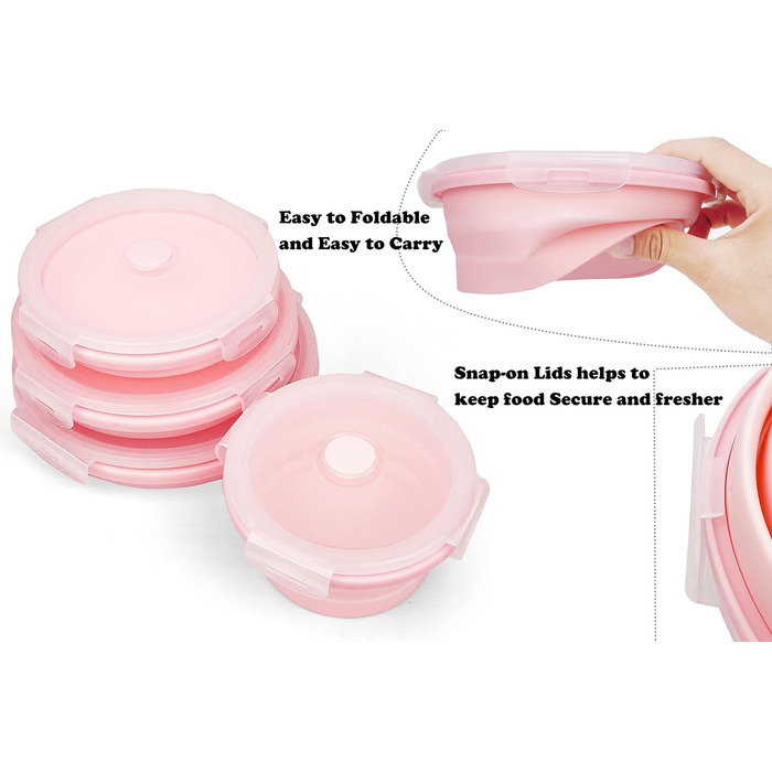 Складані миски для собак з кришкою, 2 шт., портативні миски для собак середніх, великих та малих порід, силікон, для подорожей, для собак/кішок, годівниці/поїлки для кемпінгу, рожевий середній колір