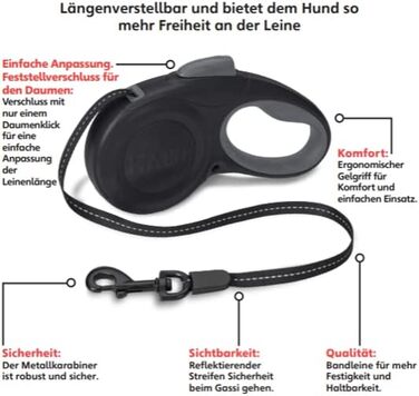 Рулетка для собак HALTI Rollleine, велика (L), чорна: безпечна та зручна повідкова рулетка для великих собак