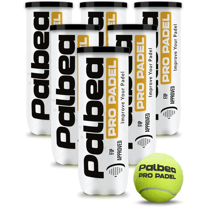 Palbea PRO Padel: Якісні м'ячі для падел-тенісу - FIP сертифіковані, HV Filz, Преміум якість. Ідеальні для тренувань та турнірів. 1 картон x 6/12/24 туби