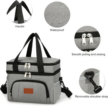 Термосумка JANSBEN для 12 банок: компактна, ізольована, з 6 відділеннями для пікніка, роботи та авто (сіра)