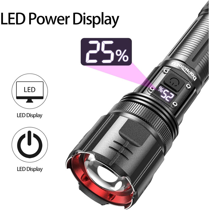 Ліхтарик Daphomeu LED акумуляторний, 500000 люмен, надяскравий, тактичний, зум, водонепроникний, 5 режимів, для кемпінгу, туризму та екстрених ситуацій