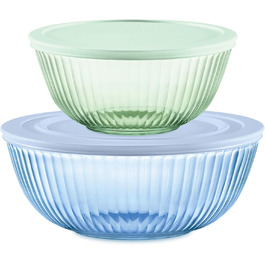 Набір скляних мисок Pyrex Colors з кришками, 1,3 л і 2,3 л, для змішування та випікання, різнокольорові, термостійке скло, 2 шт.