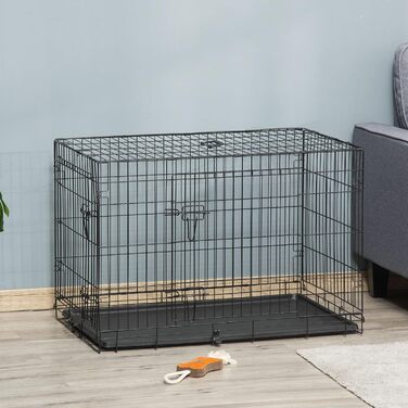 Клітка для собак PawHut з замком, подушкою та столиком, 80x56x63 см (чорний)