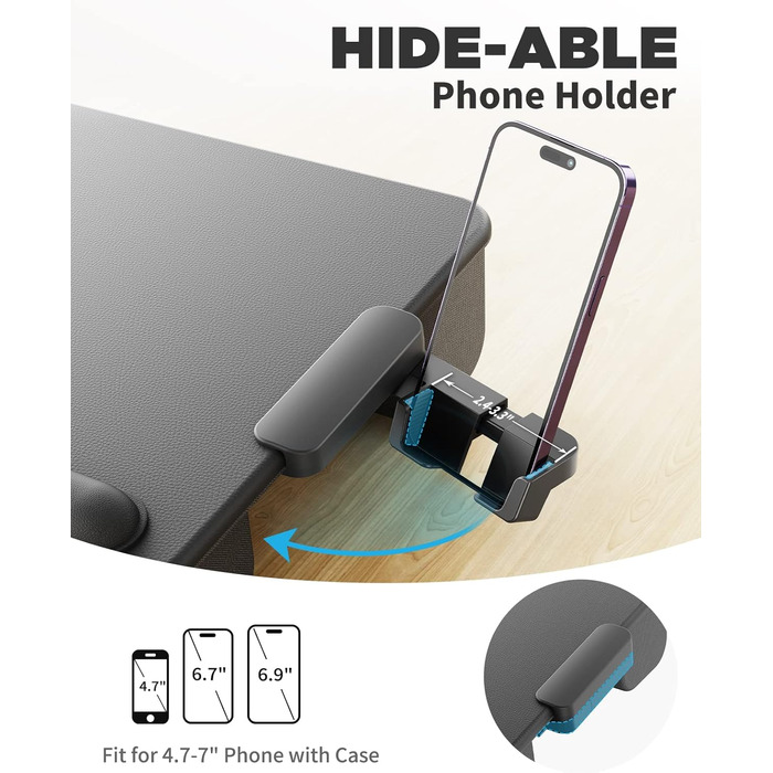 Підставка для ноутбука SAIJI з підставкою для зап'ястя та відділенням для телефону, для роботи в ліжку/на дивані, чорна