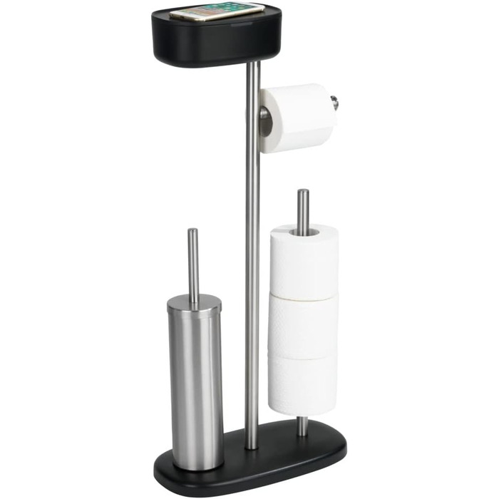 Набір для туалету WENKO Rivazza: тримач туалетного паперу з полицею, тримач для щітки, тримач для запасних рулонів, нержавіюча сталь, білий (чорний)