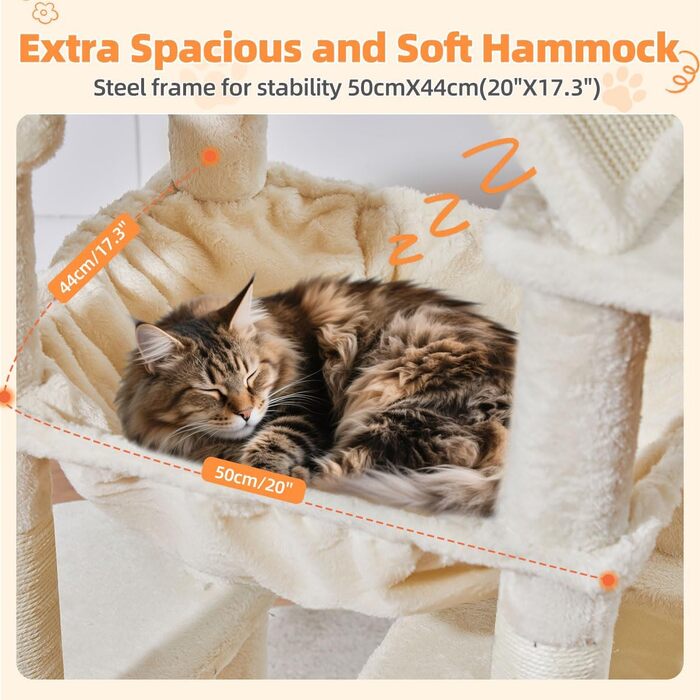 Дерев'яний кігтеточки Taoqimiao MS026W (Бежевий, 180 см) з 2 будиночками, гамаком та 8 кігтеточками