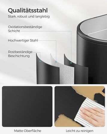 SONGMICS Відро для сміття кухонне, сортувальник 2 відділення, 30 л та 20 л, вузьке, з педаллю, для переробки та сміття, з двома кришками, білий + металік