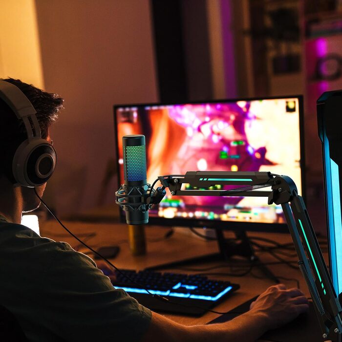 Кріплення для мікрофона TONOR T90 з RGB підсвічуванням, регульоване через APP, 11 режимів світла, сумісне з усіма мікрофонами