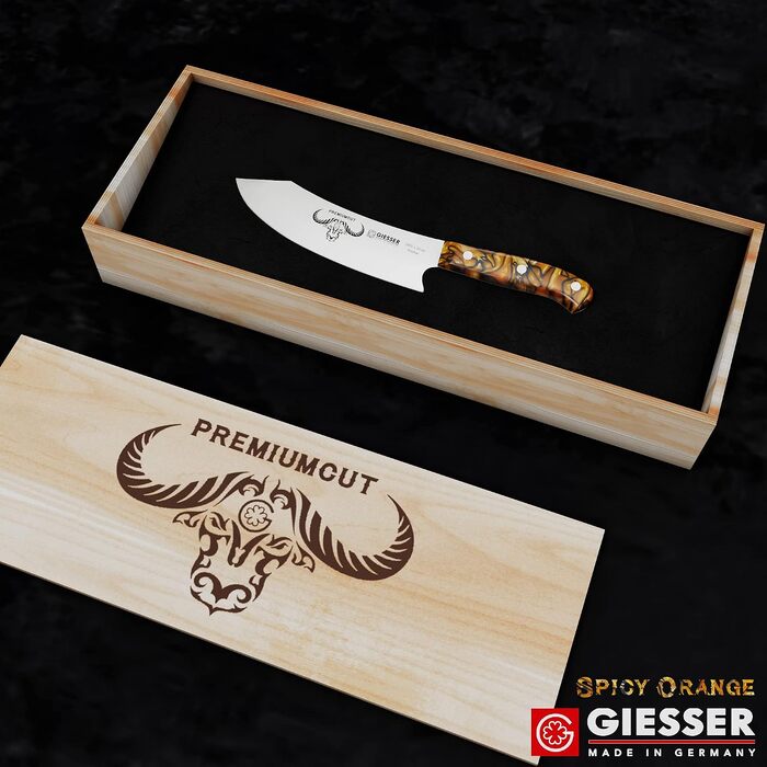 Кухонний ніж шеф-кухаря Giesser PremiumCut Chefs No 1, 20 см, Spicy Orange, нержавіюча сталь, професійний ніж для м'яса та овочів, Made in Germany
