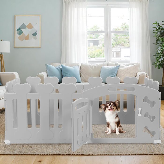 Laufstall для цуценят MAMIZO 60 см: пластиковий загончик з тором, сірий-білий, 5+1 панель