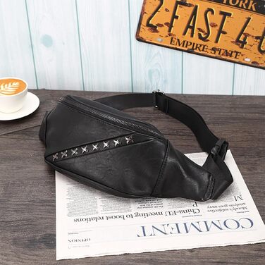 Чоловіча поясна сумка на ремінь з натуральної шкіри, чорна. Ідеальна для подорожей, активного відпочинку та хайкінгу.