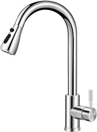 Крановий змішувач для кухні з висувною лійкою, високий поворотний кран з одним важелем, нержавіюча сталева кухонна мийка з шлангами