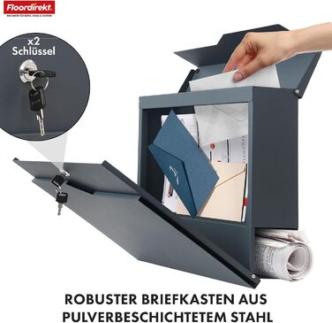Поштовий ящик Floordirekt Jean Anthrazit сучасний з газетницею, кришкою та замком, антрацит
