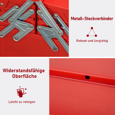 DURHAND Tool Case Space-Saving 5 Compartments Folding Stable Steel SPCC Red 45x22.5x34.5cm for Organization & Transport