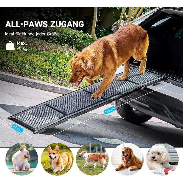 Східці для собак CO-Z, розкладні, 160 см, для собак до 90 кг, з антиковзким покриттям, підходять для всіх авто
