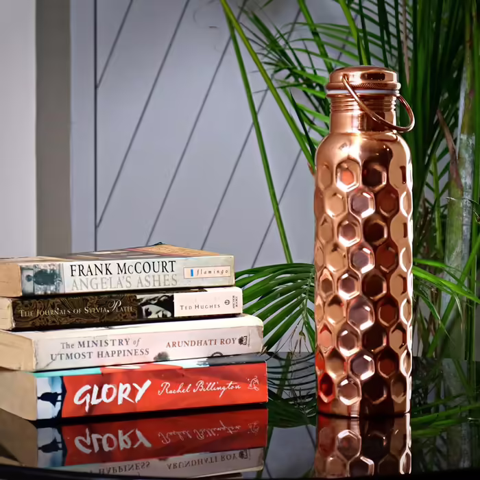 Craft Trade Water Bottle Copper Water Bottle Pure Natural Bottle Water Bottle with Lid and Carrying Bag 34oz/1000 ml Leak-Proof Ayurveda Copper Bottle for Office and Yoga - 2