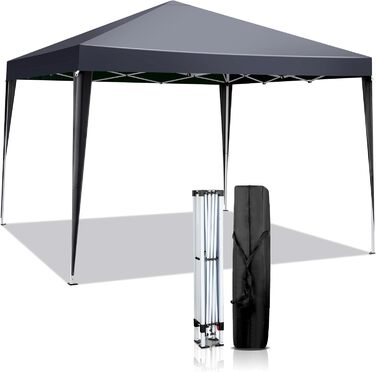 LEADZM Pavilion 3x3m, Pop-up Folding Pavilion, Stable, Waterproof, Steel Frame, Adjustable Height, UV Protection 50+, Garden Tent, Party Tent, for Garden, Party, Camping, Dark Grey