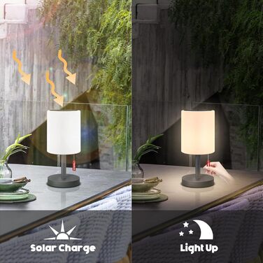 Світлодіодний солярний настільний світильник для вулиці 2-в-1, бездротовий, 8 кольорів, для саду, кемпінгу (Сірий)