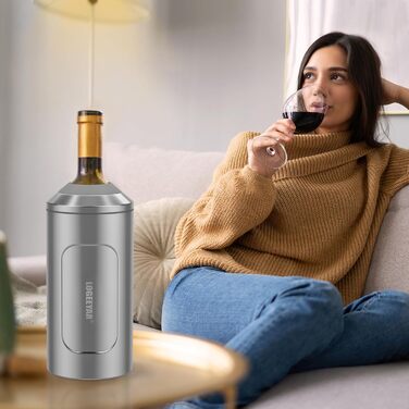 Охолоджувач для вина з кришкою, 750 мл, з нержавіючої сталі, для вина, шампанського, секту, для пікніка, подарунок для поціновувача вина, сріблястий