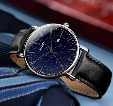 Годинник чоловічий BUREI, аналоговий, кварцовий, з сітчатим ремінцем, блакитний | Подарунок для чоловіків