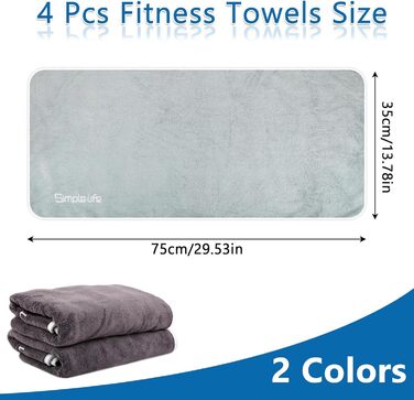 Hopton Набір з 4 рушників для фітнесу, 35 x 75 см. Швидковисихаючі рушники для спортзалу, мікрофібра, 4 кольори. Підходять для плавання, йоги та фітнесу.