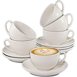 6 Ceramic Cappuccino Cups – with Saucers – 180 ml – with Gift Box – Dishwasher Safe